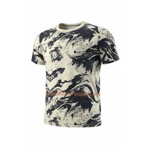 FABLETICS Mens XL Graphic T Shirt Cream Black Abstract Cotton Short Sleeve